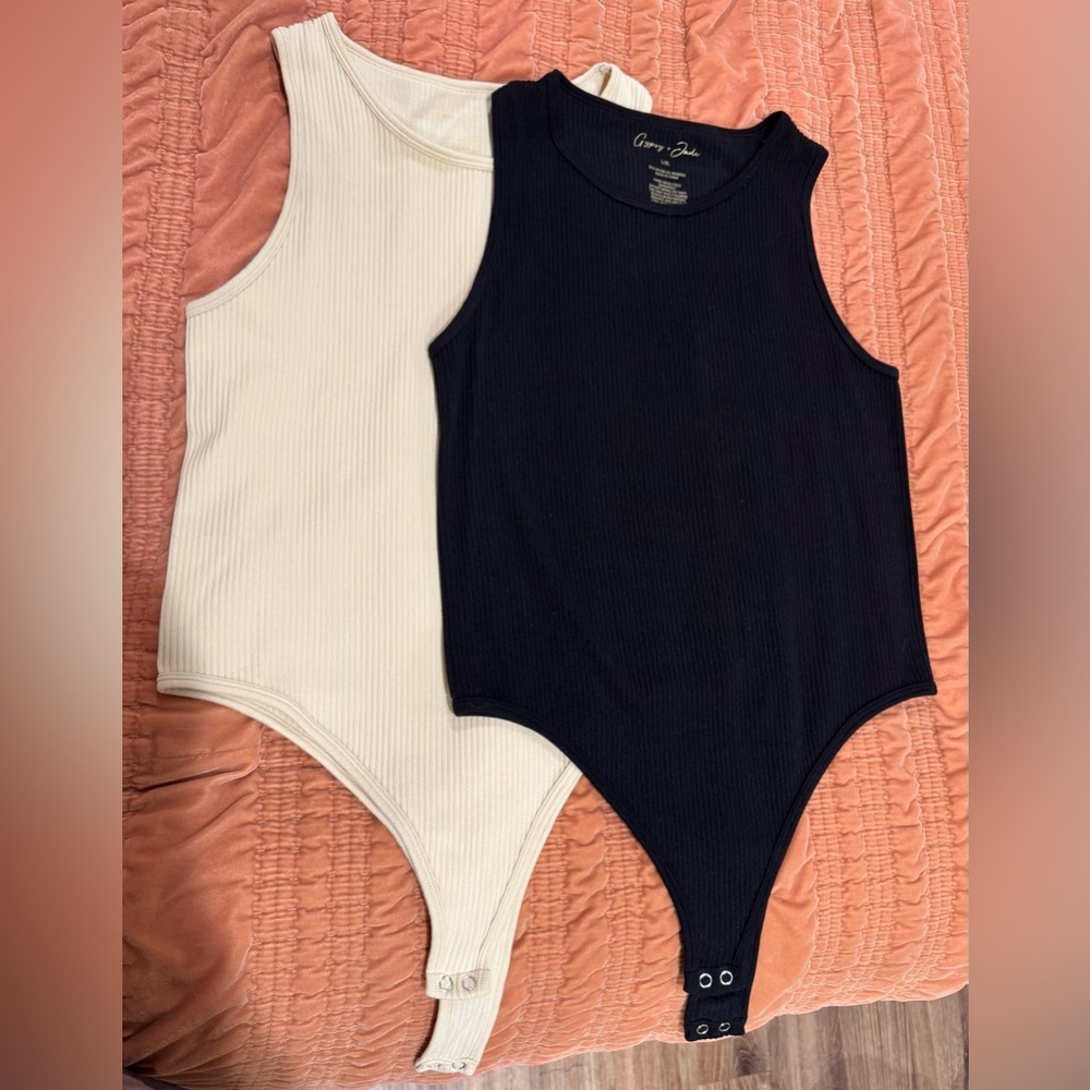 Gypsy + Jade Ribbed Bodysuit Set - Black and Cream - size L/XL